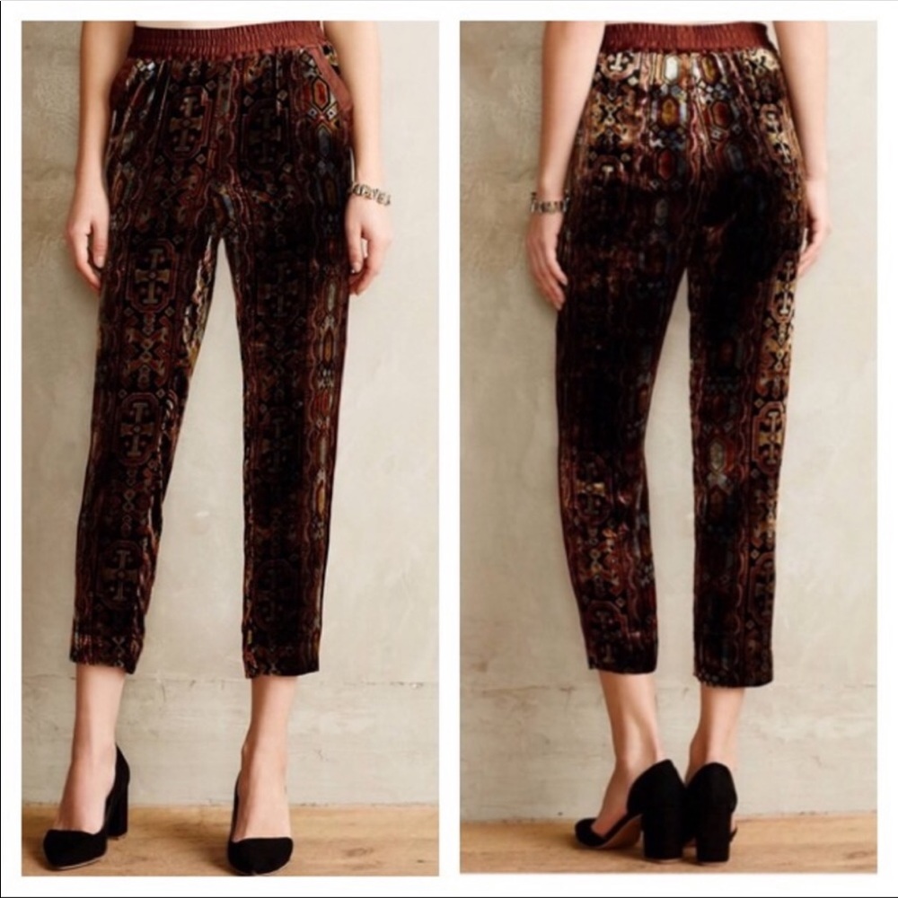 Anthro Elevenses Glasswork Velvet Crops